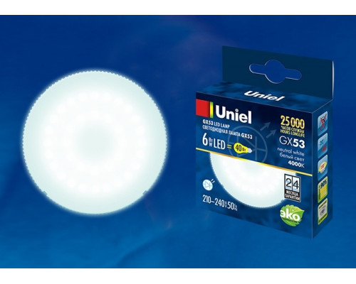 Лампа светодиодная (UL-00001669) Uniel GX53 6W 4000K матовая LED-GX53-6W/NW/GX53/FR PLZ01WH