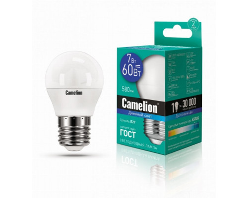 Светодиодная лампа E27 7W 6500К (холодный) G45 Camelion LED7-G45/865/E27 (12647)