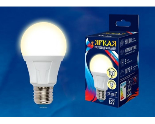 Лампа светодиодная (UL-00005036) Uniel E27 18W 3000K матовая LED-A60 18W/3000K/E27/FR PLP01WH