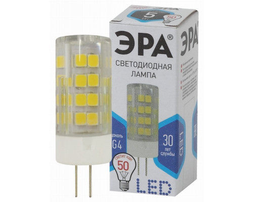 Светодиодная лампа G4 5W 4000К (белый) Эра LED JC-5W-220V-CER-840-G4 (Б0027858)