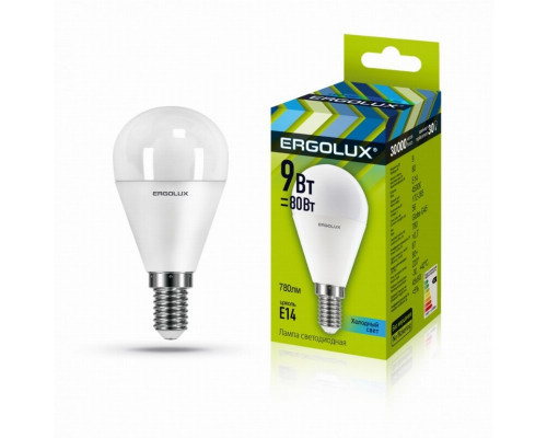 Светодиодная лампа E14 9W 4500K (белый) Ergolux LED-G45-9W-E14-4K (13174)