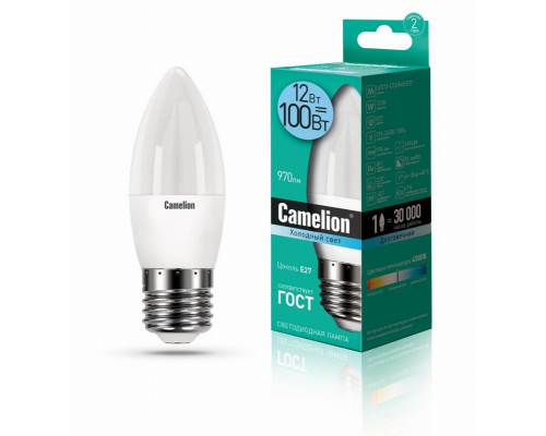 Светодиодная лампа E27 12W 4500К (холодный свет) Camelion LED12-C35/845/E27 (13690)