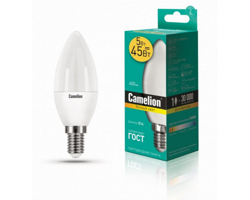 Светодиодная лампа E14 5W 3000К (теплый) C35 Camelion LED5-C35/830/E14 (12031)