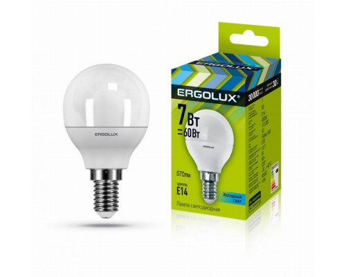 Светодиодная лампа E14 7W 4500K (белый) Ergolux LED-G45-7W-E14-4K (12144)