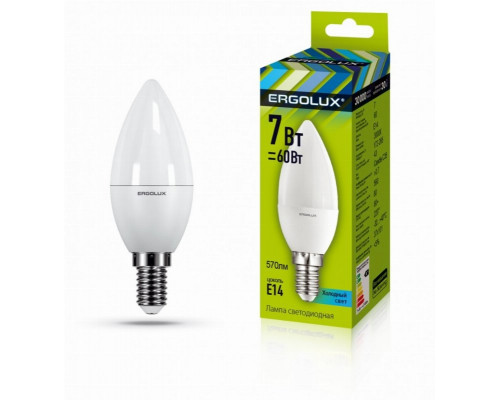 Светодиодная лампа E14 7W 3000K (теплый) Ergolux LED-C35-7W-E14-3K (12134)