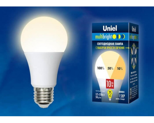 Светодиодная лампа E27 10W 3000K (теплый) Uniel Multibright LED-A60-10W/WW/E27/FR/MB PLM11WH (UL-00002371)