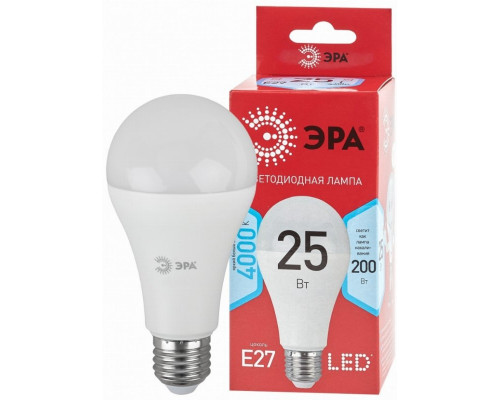 Лампа светодиодная ЭРА E27 25W 4000K матовая LED A65-25W-840-E27 R Б0048010