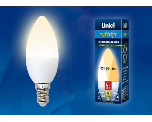 Лампа светодиодная (UL-00002373) Uniel E14 6W 3000K матовая LED-C37-6W/WW/E14/FR/MB PLM11WH