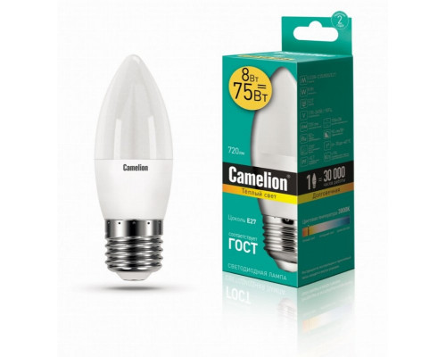 Светодиодная лампа E27 8W 3000К (теплый) C35 Camelion LED8-C35/830/E27 (12389)