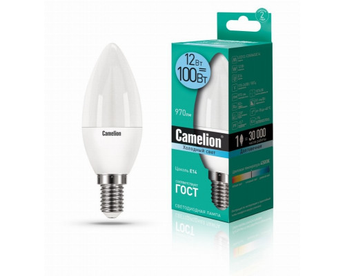 Светодиодная лампа E14 12W 4500К (холодный свет) Camelion LED12-C35/845/E14 (13689)