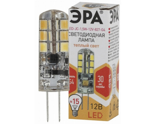 Светодиодная лампа G4 1,5W 2700К (теплый) Эра LED JC-1,5W-12V-827-G4 (Б0033188)