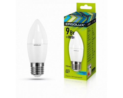 Светодиодная лампа E27 9W 4500K (белый) Ergolux LED-C35-9W-E27-4K (13171)