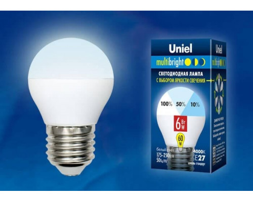 Лампа светодиодная (UL-00002378) Uniel E27 6W 4000K матовая LED-G45-6W/NW/E27/FR/MB PLM11WH