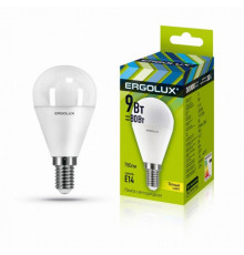 Светодиодная лампа E14 9W 3000K (теплый) Ergolux LED-G45-9W-E14-3K (13173)