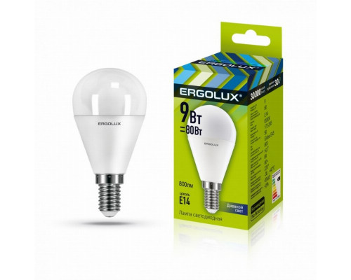 Светодиодная лампа E14 9W 6500K (холодный) Ergolux LED-G45-9W-E14-6K (13175)