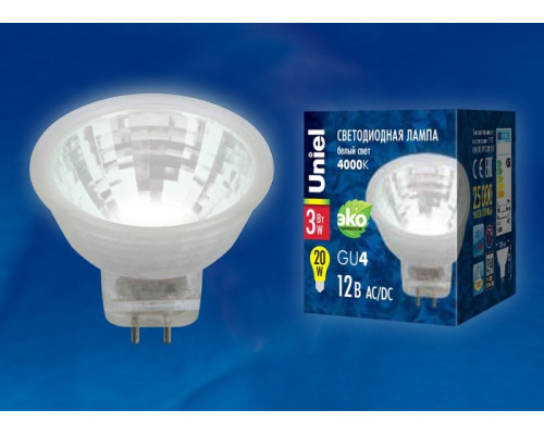 Лампа светодиодная Uniel GU4 3W 4000K LED-MR11-3W/NW/GU4 GLZ21TR  (UL-00001701)