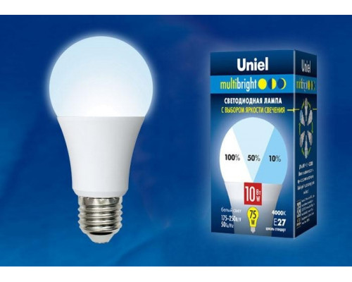 Лампа светодиодная (UL-00002372) Uniel E27 10W 4000K матовая LED-A60-10W/NW/E27/FR/MB PLM11WH