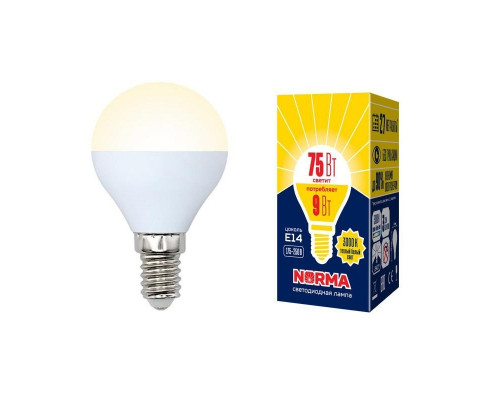 Светодиодная лампа E14 9W 3000K (теплый) Volpe Norma LED-G45-9W/WW/E14/FR/NR (UL-00003826)