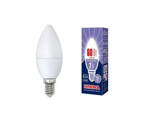 Светодиодная лампа E14 7W 6500K (холодный) Norma Volpe LED-C37-7W/DW/E14/FR/NR (UL-00003794)