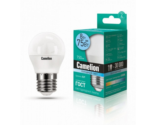 Светодиодная лампа E27 8W 4500К (белый) G45 Camelion LED8-G45/845/E27 (12394)