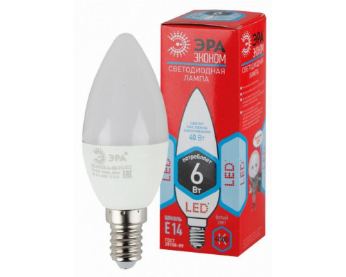 Светодиодная лампа E14 6W 4000К (белый) Эра ECO ECO LED B35-6W-840-E14 (Б0020619)