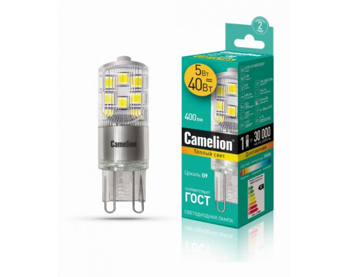 Светодиодная лампа G9 5W 3000K (теплый свет) Camelion LED5-G9-NF/830/G9 (13704)