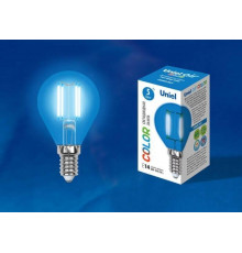 Лампа светодиодная филаментная (UL-00002989) Uniel E14 5W синий LED-G45-5W/BLUE/E14 GLA02BL