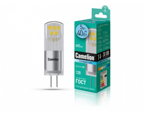 Светодиодная лампа G4 5W 4500K (холодный свет) Camelion LED5-G4-JC-NF/845/G4 (13750)