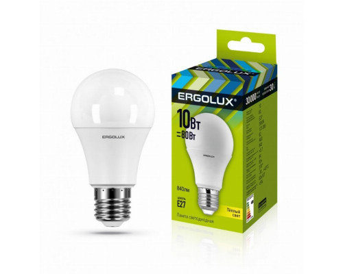 Светодиодная лампа E27 10W 3000K (теплый) Ergolux LED-A60-10W-E27-3K (12148)