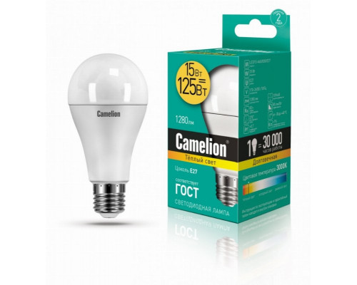 Светодиодная лампа E27 15W 3000К (теплый) A60 Camelion LED15-A60/830/E27 (12185)