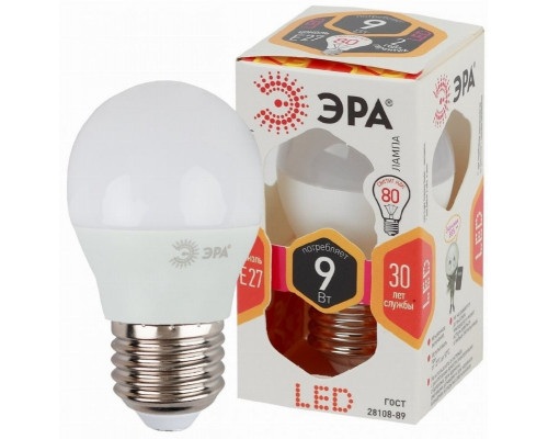 Лампа светодиодная ЭРА E27 9W 2700K матовая LED P45-9W-827-E27 Б0029043