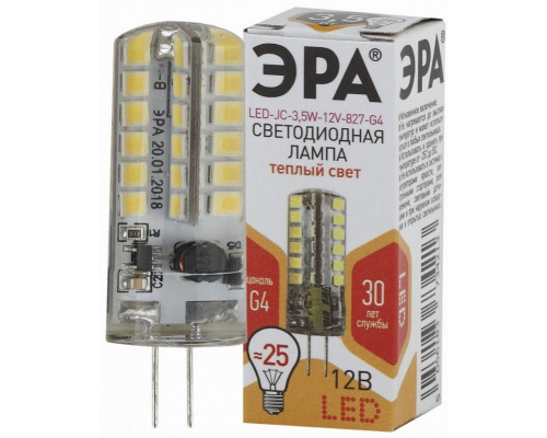 Светодиодная лампа G4 3,5W 2700К (теплый) Эра LED JC-3,5W-12V-827-G4 (Б0033195)