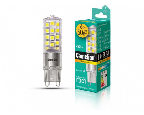 Светодиодная лампа G9 6W 3000K (теплый свет) Camelion LED6-G9-NF/830/G9 (13706)