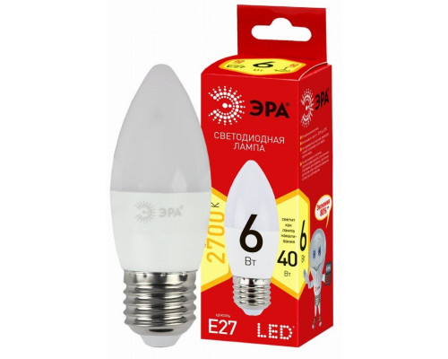 Лампа светодиодная ЭРА E27 6W 2700K матовая ECO LED B35-6W-827-E27 Б0020620