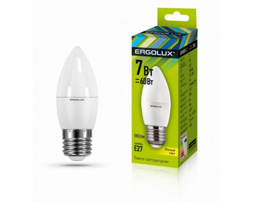 Светодиодная лампа E27 7W 3000K C35 Ergolux LED-C35-7W-E27-3K 13297