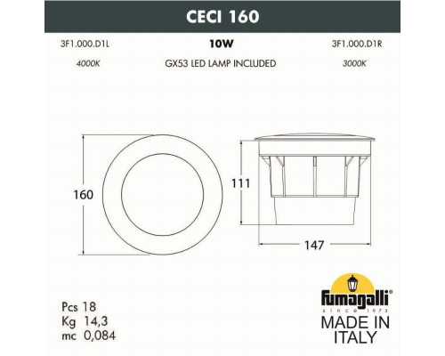 3F1.000.000.LXD1L Уличный встраиваемый светильник Fumagalli Ceci