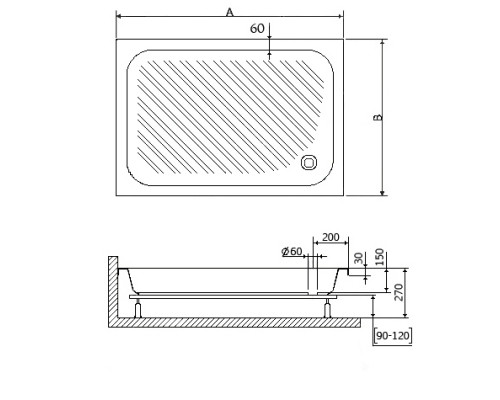 Душевой поддон прямоугольный RGW B/CL-S (900x1200)
