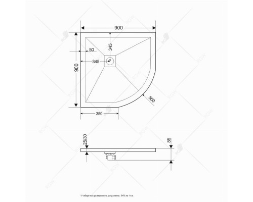 Душевой поддон полукруглый RGW ST/R-G Графит (900x900)