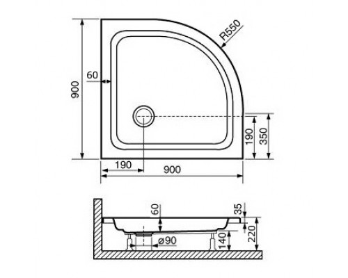 Душевой поддон полукруглый RGW STYLE P (900x900)