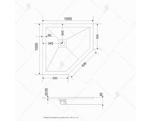 Душевой поддон трапеция RGW ST/T-G Графит (1000x1000)