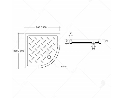 Поддон для душа полукруглый керамический RGW CR/R (800x800)