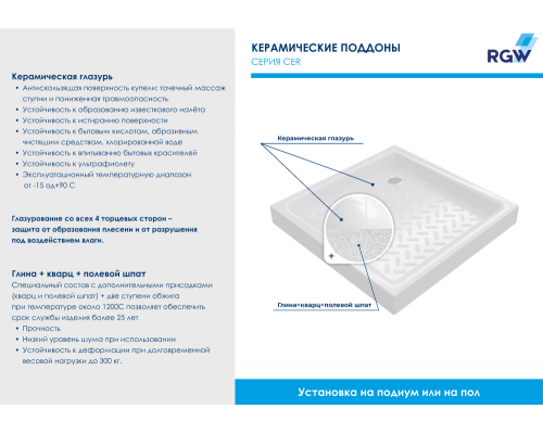 Поддон для душа квадратный керамический RGW CR Золото 900x900