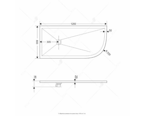 Душевой поддон асимметричный RGW ST/AL-G Графит (800x1200)