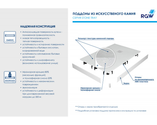 Душевой поддон прямоугольный RGW ST-Co Бетон (800x1000)