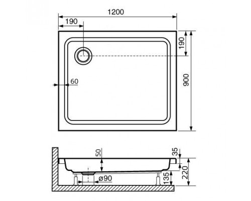 Душевой поддон прямоугольный RGW STYLE (900x1200)