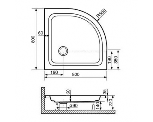 Душевой поддон полукруглый RGW STYLE P (800x800)