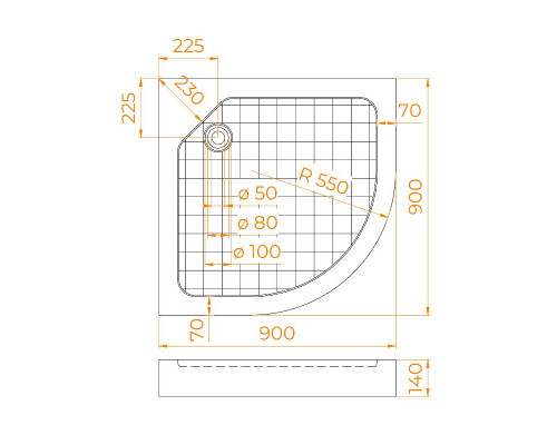 Душевой поддон полукруглый RGW SMC/R W Белый (900x900)