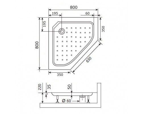 Душевой поддон трапеция RGW STYLE-TR (800x800)