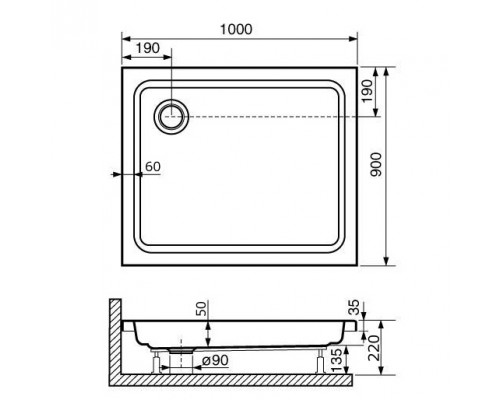 Душевой поддон прямоугольный RGW STYLE (900x1000)