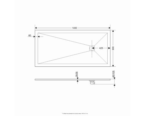 Душевой поддон прямоугольный RGW ST-Co Бетон (900x1400)